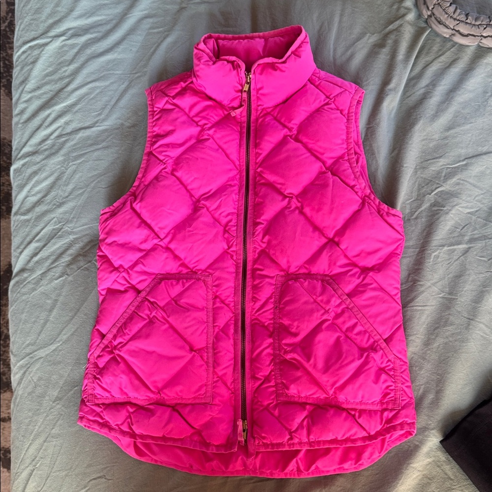 J. Crew Down Fill Fuchsia Quilted Vest
